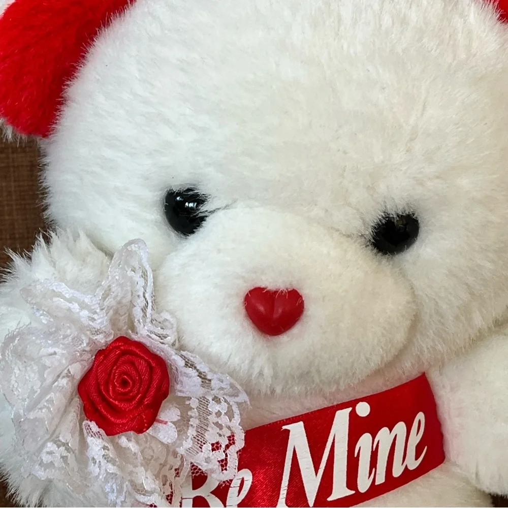 Vtg Dan Dee Be Mine Teddy Bear Plush Stuffed Animal Lace Satin Rose White Red